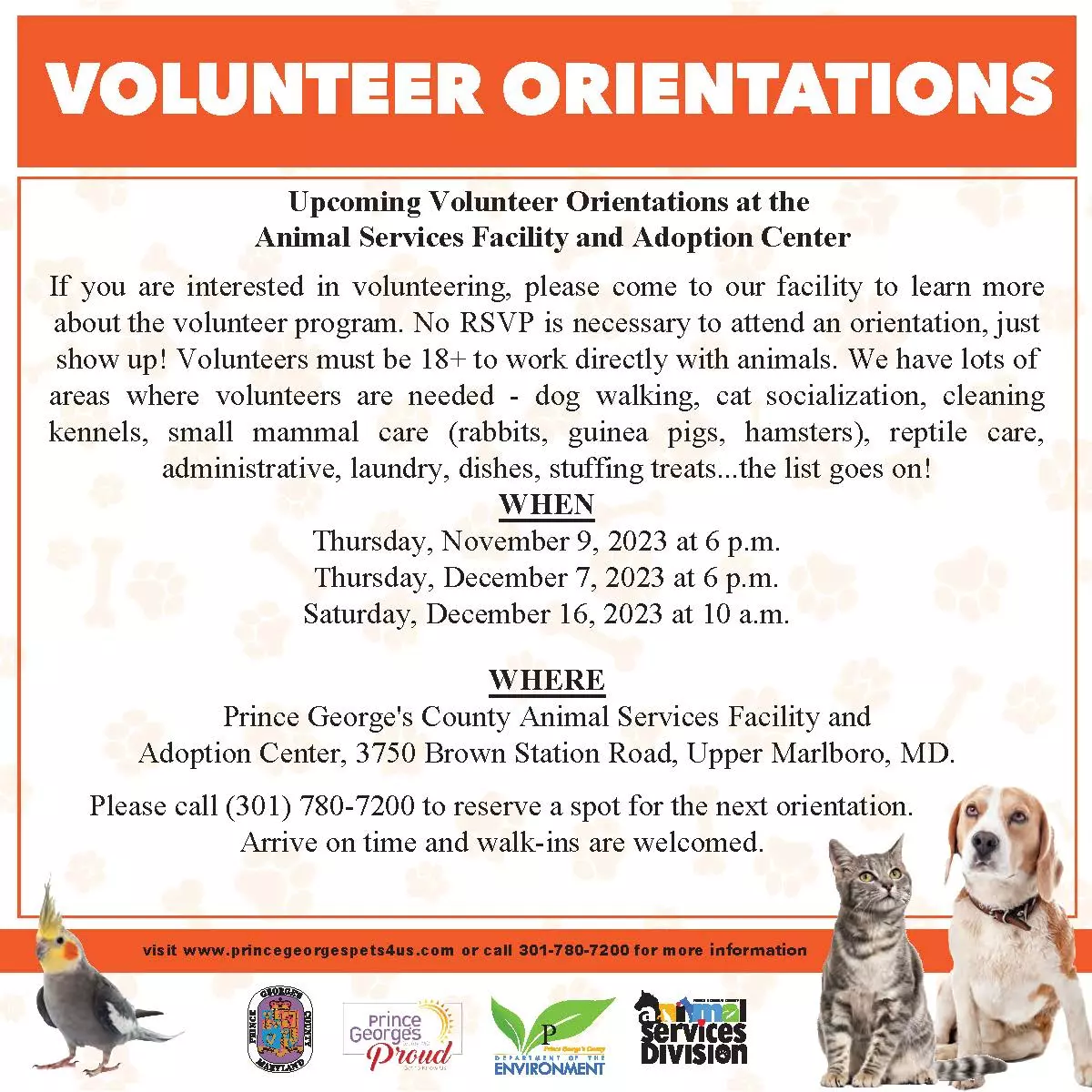 Animal Volunteer Orientation 9/16 Prince County